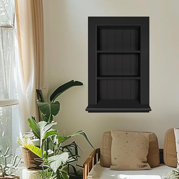 Royxen Recessed Medicine Cabinet 13.8 x 23.8 Inch, Medicine Cabinets, Large Medicine Cabinet, 3-Tier Bathroom Cabinets Wall Mount for Home Storage, Black