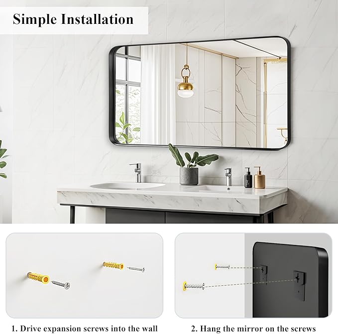 Fabuday Bathroom Mirror with Black Frame - 24x40 Inch Rectangle Wall Mounted Mirrors for Over Sink, Modern Farmhouse Style, Horizontal or Vertical Hanging, Matte Finish, Durable Construction