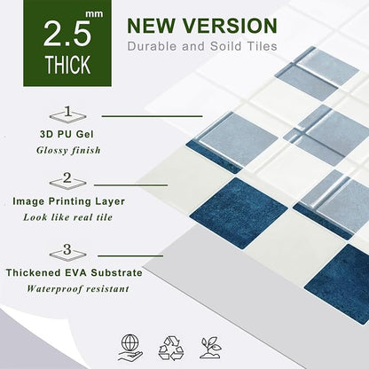 STICKGOO 10 Sheets Peel and Stick Backsplash - 9" x 9" 5D Adhesive Peel and Stick Tile Backsplash for Kitchen&Bathroom