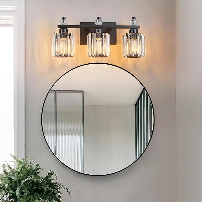 Bathroom Vanity Lights 3-Light Sand Black Modern Crystal Vanity Light Fixtures Over Mirror Crystal Bathroom Vanity Lighting Fixtures
