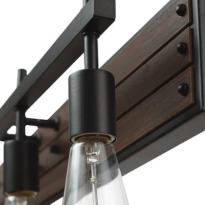 Globe Electric 52058 4-Light Vanity Light with Faux Wood Finish and Matte Black Accents, Ideal for Bathroom, Living Room, and for Makeup Over Mirror Lighting