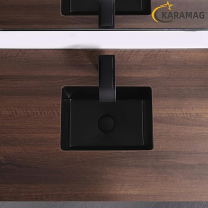 16 Inch Undermount Bathroom Sink Black Rectangle Sink with Overflow | 15-3/4"x11-3/4" Black Under Counter Design,Ceramic,Easy to Clean,Modern Style,Ideal for bathroom, vanity, lavatory, restroom