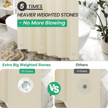 AmazerBath Stall Shower Curtain 36x72, Beige Shower Curtain Plastic, Small Shower Curtain Liner Cream Heavy Duty Thick PEVA, Walk in Shower Liner with 2 Weighted Stones and 6 Grommet Holes