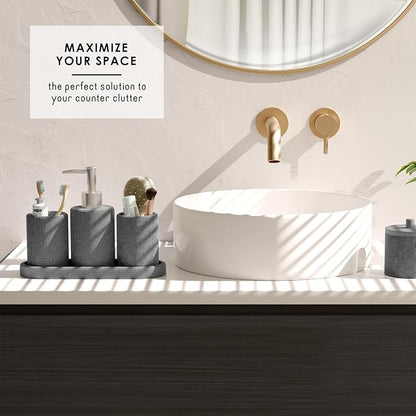 Clara Clark Bathroom Set - Grey Bathroom Accessories Set, 24PC Bathroom Accessory Set, Bathroom Sets with Shower Curtain Set, Adhesive Corner Shower Caddy Hanging & Soap Dispenser