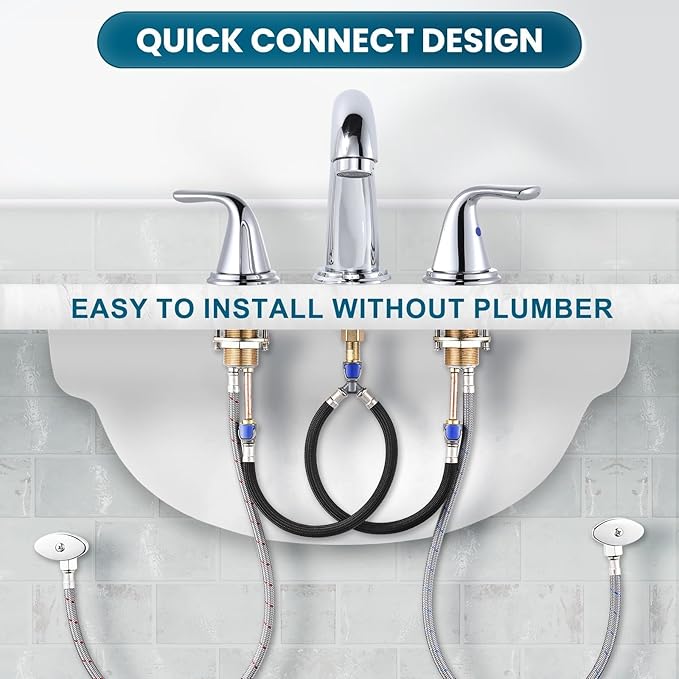 Bathroom Sink Faucet 3 Holes Chrome, ALEASHA Widespread Bathroom Faucet, Bathroom Faucets with Pop Up Drain with Overflow, Washroom Faucets with 304 Stainless Steel Lead-Free Hose