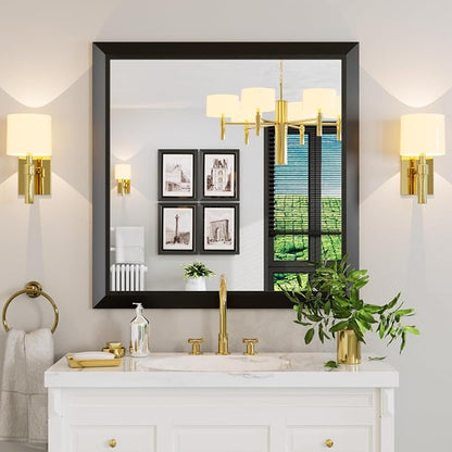Black Bathroom Mirror, 36x36 Inch | Thick Metal Framed, HD Reflection, Anti-Rust, Hang Horizontally/Vertically, Suitable for Vanity, Bedroom, Bathroom, Entryway