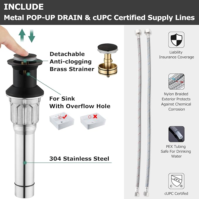 Oil Rubbed Bronze Widespread Bathroom Sink Faucet 8 Inch for Vanity | with All Metal Pop Up Drain, High Arc 2 Handle Lead-Free Deck Mount Bathroom Faucet for 3 Hole Lavatory Utility Sink