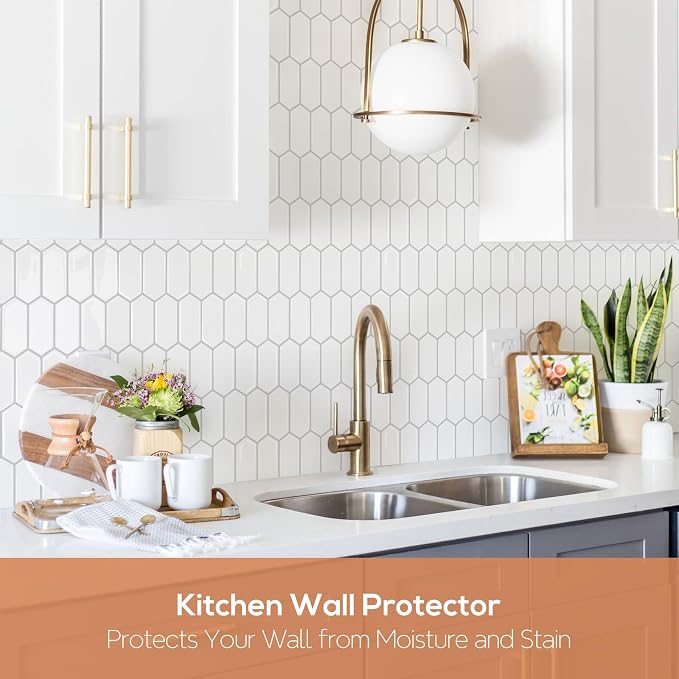 Vamos Tile Thicker Design Long Hexagon Peel and Stick Backsplash Tile | 10-Sheet Pure White with Gray Grout Self Adhesive Wall Tiles Stick On Backsplash for Kitchen Bathroom RV Fireplace