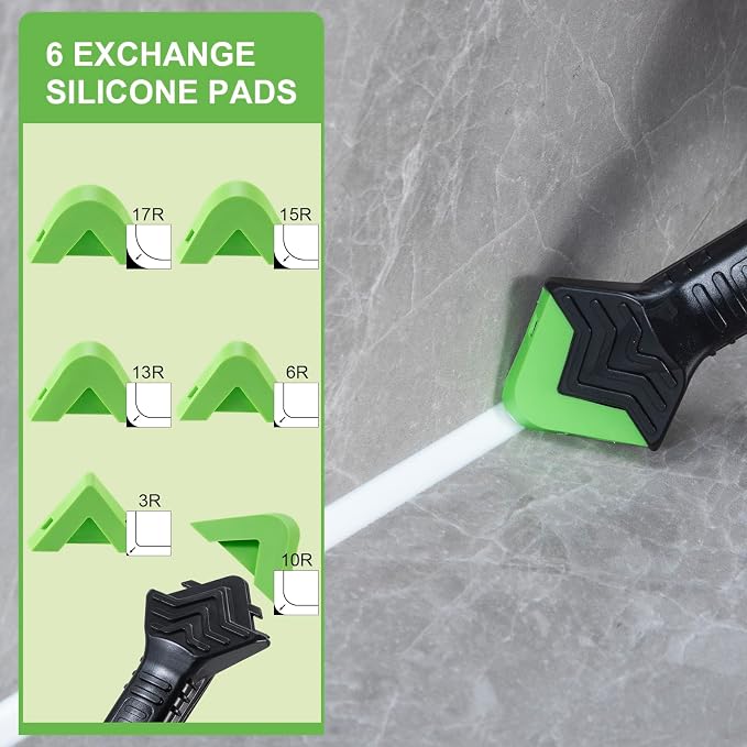 Goopreen 3 in 1 Silicone Caulking Tool Kit-Stainless Steel Caulk Remover Tool,Caulk Finishing Tool of 6 Silicone Pads,Caulk Tool Set for Kitchen Bathroom Tile Shower Window