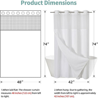 eachope No Hook Waffle Shower Curtain with Snap-in Liner, 48x74 Inch, White | 230GSM waffle weave fabric, waterproof liner set with 2 bottom magnets, mesh window, washable, for shower stalls or bathrooms