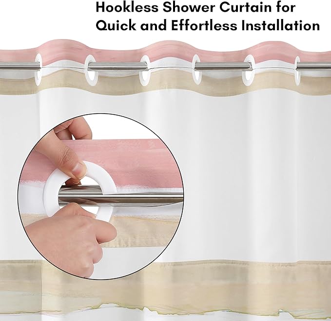 Americanflat 72x75 Hookless Shower Curtain - Water-Resistant Stripe Shower Curtain with Sheer Panel, Snap-In Liner, and Grommets - 100% Polyester - Blush Pink, Black, Sage Green, White, Grey and Cream