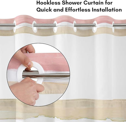 Americanflat 72x75 Hookless Shower Curtain - Water-Resistant Stripe Shower Curtain with Sheer Panel, Snap-In Liner, and Grommets - 100% Polyester - Blush Pink, Black, Sage Green, White, Grey and Cream