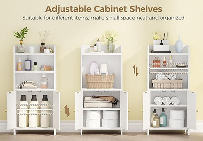 BEWISHOME Bathroom Storage Cabinet, Small Floor Cabinet, Toilet Paper Cabinets with 2 Doors and Shelves, Bathroom Organizers and Storage for Small Spaces, White 7.9" D x 14.6" W x 31" H YYG08W