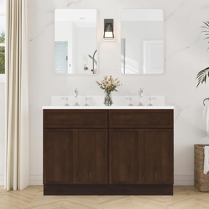 48 Inch Bathroom Vanity Base Only, Double Vanity Cabinet with Soft Closing Door, 2ea 24 inch Cabinet, Without Top,Brown