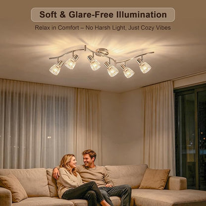 HiBay 6-Light Track Lighting, Flexible Ceiling Light Fixture w/Glass Shade | Modern Chrome Track Spot Lights Indoor for Kitchen, Living Room, Bedroom, Home Office, E12 Base, No Bulbs