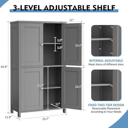 Shintenchi Bathroom Storage Cabinet with Doors and Shelves, Floor Cabinets for Washroom Furniture, Laundry Room, Organization with Adjustable Shelf, Gray