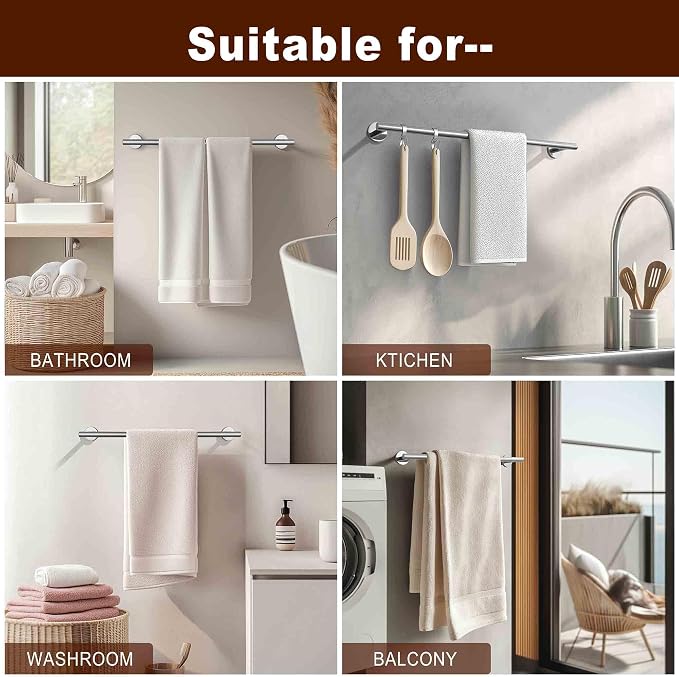 SEIDO Anti-Dropping Towel Holder with 33.3" Hanging Length, Stainless Steel Towel Bar for Bathroom Wall, Double Locking Design Towel Rack for Bathroom, Brushed Nickel, 36 Inch, 2pc