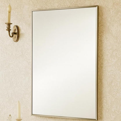 TEHOME 17.5'' x 29'' Brushed Nickel Recessed and Surface Mount Bathroom Medicine Cabinet with Mirror Square Cornered Metal Framed Rounded Rectangle Medicine Cabinet Mirror