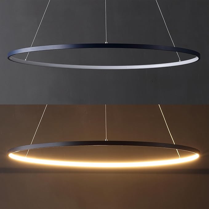 JONATHAN Y 35" Navy Modern Integrated LED Pendant Light, Dimmable Round Hoop Chandelier for Kitchen Island, Dining Room, Adjustable Height Metal Hanging Light (JYL7220F)