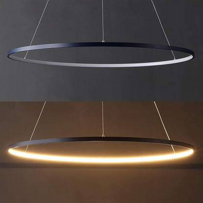 JONATHAN Y 35" Navy Modern Integrated LED Pendant Light, Dimmable Round Hoop Chandelier for Kitchen Island, Dining Room, Adjustable Height Metal Hanging Light (JYL7220F)