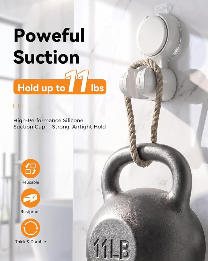 JOTPE Adjustable Shower Head Holder with Suction Cup Wall Mount, White | Fits most handheld shower heads. Adjustable, reusable suction cup mounts without drilling on smooth, non-porous surfaces