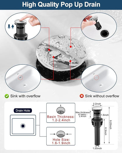 Waterfall Chrome Bathroom Faucet, Brass 4 Inch Bathroom Faucets One Hole or 3 Hole, Single Handle with PP Drain, Deck Plate, Hot and Cold Supply Hoses for RV Lavatory Restroom, 5 Mins Install