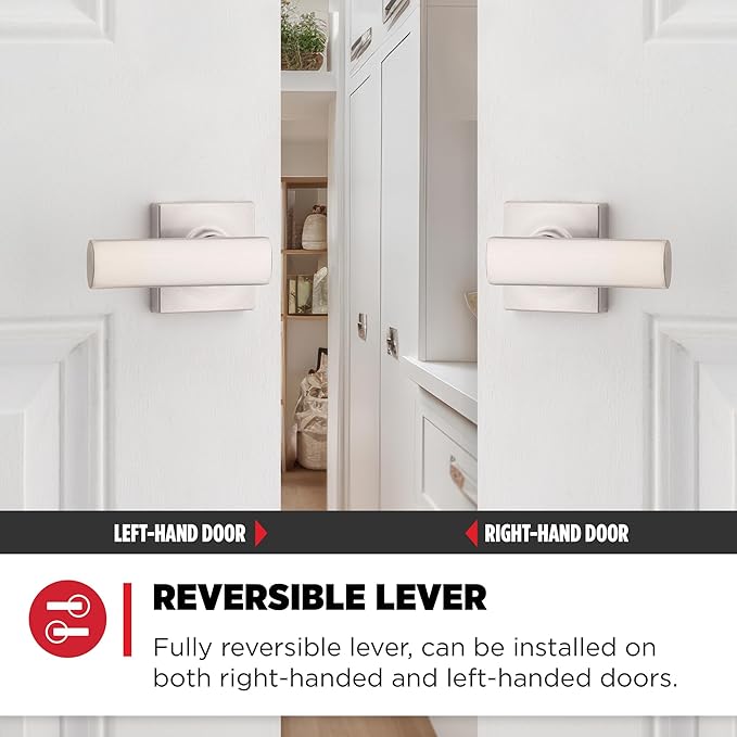 Kwikset Breton Dummy Door Handle, Single Sided Lever for Closets, French Double Doors, and Pantry, Satin Nickel Non-Turning Reversible Interior Push/Pull Lever, with Microban Protection