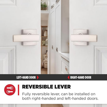 Kwikset Breton Dummy Door Handle, Single Sided Lever for Closets, French Double Doors, and Pantry, Satin Nickel Non-Turning Reversible Interior Push/Pull Lever, with Microban Protection