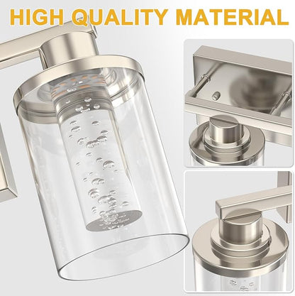 L LOHAS LED 3-Light Bathroom Vanity Light, Nickel, 5CCT, Remote Control | 5CCT Dimmable Acrylic Bathroom Light Fixtures with Clear Glass Shades and Remote Control