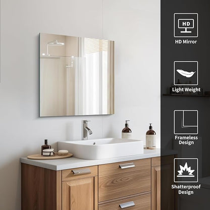 CILIBER Frameless Mirror, 24x24 Square Bathroom Mirrors for Wall, Frameless Vanity Mirror Over Sink with Polished Edge, 3mm Tempered Glass, Decorative for Bathroom, Bedroom and Living Room