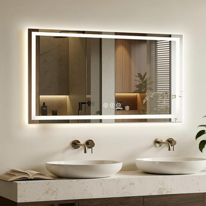 55x30 LED Bathroom Mirror with Anti-Fog, Backlit & Front Lit, Memory | Stepless Dimmable 3 Color CRI 95+ Shatterproof Tempered Glass ETL Listed for Safety Lighted Bathroom Vanity Mirror for Wall