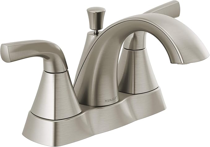 Peerless Parkwood Centerset Bathroom Faucet, Brushed Nickel Bathroom Sink Faucet, 2 Handle Bathroom Faucet, Pop-Up Drain Assembly, Brushed Nickel P2535LF-BN