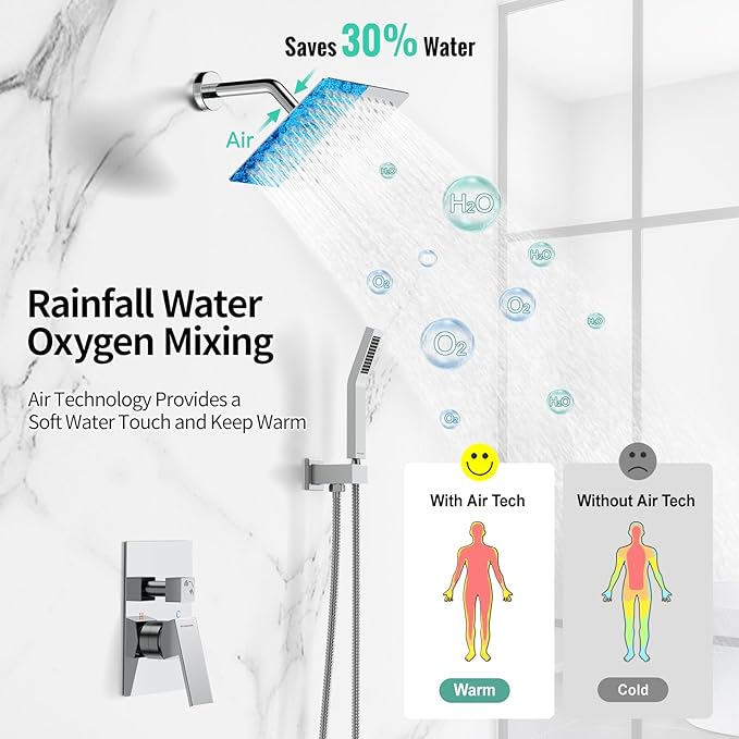 SR SUN RISE Shower System - Shower Faucet Set with 8 Inch Rain Shower Head and Handheld Shower - High Pressure Rain Shower System - All Metal Shower Faucet Trim Repair Kits - Polished Chrome