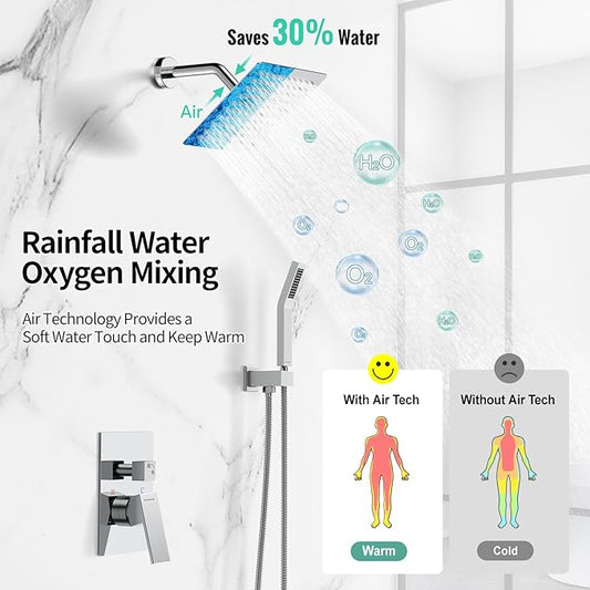 SR SUN RISE Shower System - Shower Faucet Set with 8 Inch Rain Shower Head and Handheld Shower - High Pressure Rain Shower System - All Metal Shower Faucet Trim Repair Kits - Polished Chrome