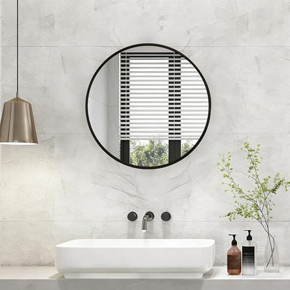 DUMOS 20 Inch Round Wall Mirror, Bathroom Mirror, Black | Metal Frame, Tempered Glass & Anti Rust Metal Frame, Decor for Bathroom Vanity Bedroom Entryway