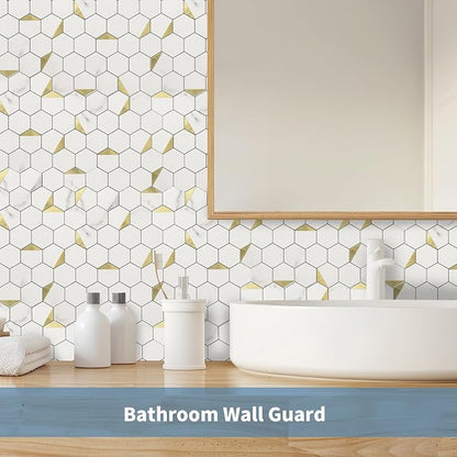 10-Sheet Heavy-Duty Hexagon Peel and Stick Backsplash, Thick Waterproof &Heat Resistant Stick on Wall Tiles, Marble White Mosaic for Kitchen & Bathroom, Strong Adhesive Permanent PVC Tiles