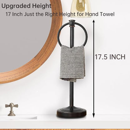 Hoimpro Hand Towel Holder Free Standing Towel Bar Oil Rubbed Bronze | Hanging Floor Hand Towel Rack Ring, for Bathroom Kitchen Vanity Countertops, Hardware Accessories SUS 304 Heavy-Duty Base