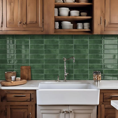 DEWOO 20-Sheet Green Peel and Stick Backsplash Tiles for Kitchen Wall | Self Adhesive,Vertical,Sticky,Subway,Rectangle,for Bathroom,Laundry,Sink,12"×12"