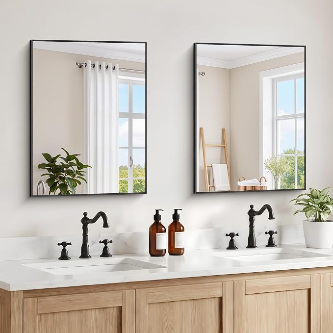 DESBING Black Bathroom Mirror 2 Pack 18x24 Inch, Shatter-Resistant Wall Mirror with Durable Frame, Modern Decor for Entryway/Bathroom/Living Room – Horizontal/Vertical