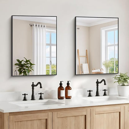 DESBING Black Bathroom Mirror 2 Pack 18x24 Inch, Shatter-Resistant Wall Mirror with Durable Frame, Modern Decor for Entryway/Bathroom/Living Room – Horizontal/Vertical