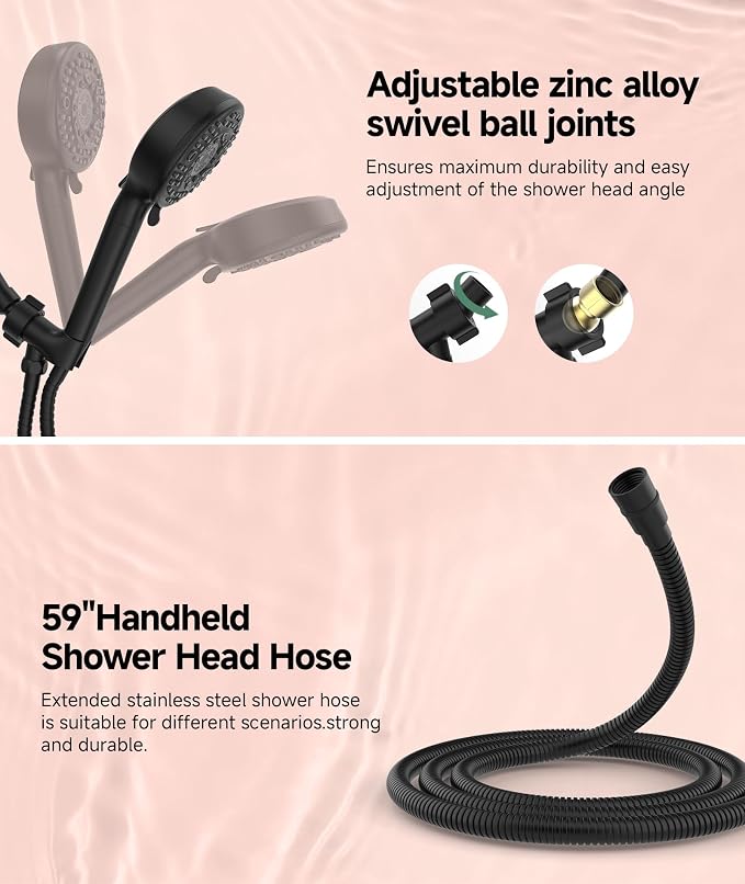 SunCleanse Filtered Shower Head with Handheld, 9-Spray Setting Detachable Showerhead with Filters, Shower Head for Hard Water - Filtered Chlorine, Improve Skin and Hair Texture, Black