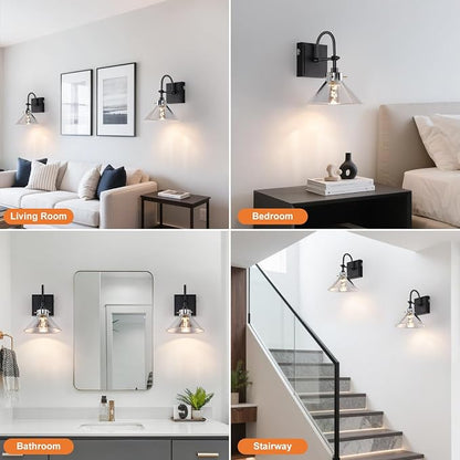 Modern Glass Gooseneck Wall Sconce, Dimmable Hardwired Vanity Light with Switch, Farmhouse Lamp for Bathroom Mirror Living Room Bedroom Kitchen