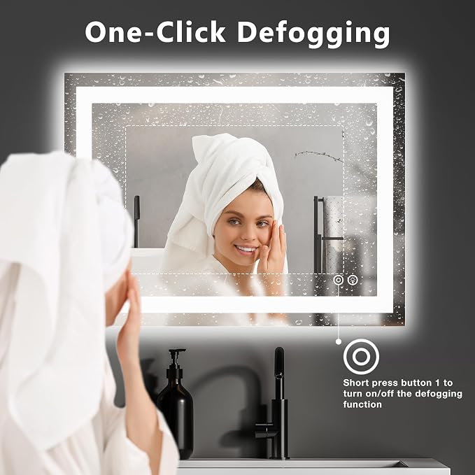 DUMOS 20.1"x28.1" LED Bathroom Mirror, Bathroom Vanity Mirror | Smart Anti-Fog, Front Light and Backlit, 3 Color Temperatures, Dimmable, Memory Function