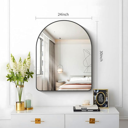 FORBATH Arched Bathroom Mirror 24x30 Inch, Black Bathroom Mirror Wall Mounted Modern Aluminum Alloy Frame Arch Mirror for Bedroom Living Room Entryway, Hanging or Leaning Against Wall