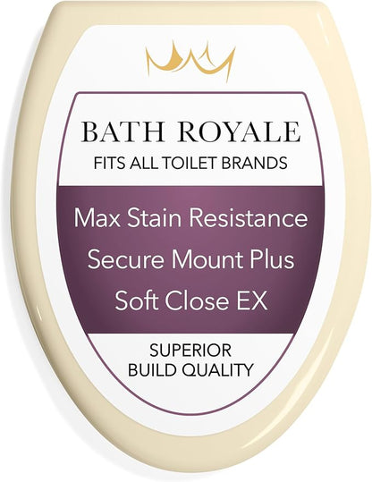 Bath Royale Toilet Seat Elongated with Cover BR501-02 Soft Close, Heavy Duty, Comfortable, Stain-Resistant and Easy to Keep Clean, Fits All Toilet Brands, Executive Series - Almond/Bone