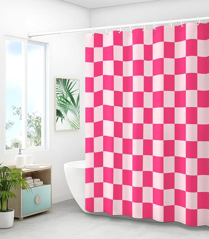 Shower Curtain for Bathroom Stall Boho Modern Cute Aesthetic Decorative Girly Waterproof Unique Checkered Plaid Girls Chic Print Design Teen Pretty Women Cortinas de Baño Bathtub 72 x72 Inch