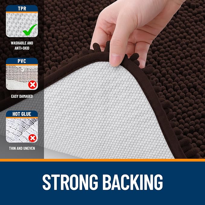 OLANLY Bathroom Runner Rugs 59x24, Extra Soft Absorbent Chenille Bath Rugs | Brown, Quick-Drying Rubber Backing, Machine Washable Long Bath Mat for Bathroom Floor, Tub and Shower, Home Decor Accessories