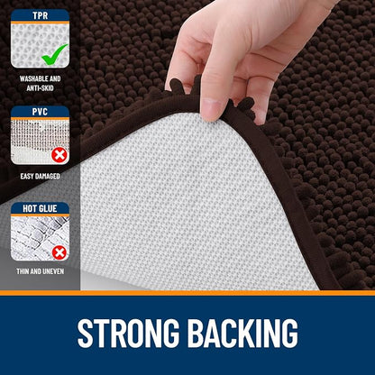 OLANLY Bathroom Runner Rugs 45x27, Extra Soft Absorbent Chenille Bath Rugs | Brown, Quick-Drying Rubber Backing, Machine Washable Long Bath Mat for Bathroom Floor, Tub and Shower, Home Decor Accessories