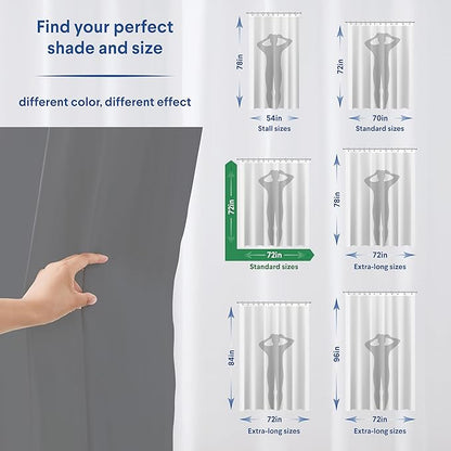 CLOROX Shower Curtain Liner, Premium Colored Medium-Weight Durable Waterproof 6g PEVA for Bathroom with Weighted Magnets, Standard Size 72" x 72", Grey