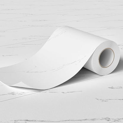 White Marble Peel and Stick Floor Tiles, A Roll of Vinyl Flooring Waterproof – 11.8" Width 590" Length, Self-Adhesive and Non-Slip Features for Bathroom, Kitchen and Living Room